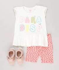 Conjunto-Infantil-de-Blusa--Paradise--com-Babado-Manga-Curta-Off-White---Bermuda-Estampada-em-Algodao---Sustentavel-Rosa-9235611-Rosa_3