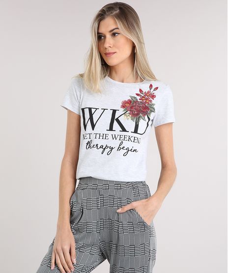Blusa-Feminina--Weekend--com-Estampa-de-Flor-Manga-Curta-Decote-Redondo-Cinza-Mescla-Claro-9250289-Cinza_Mescla_Claro_1