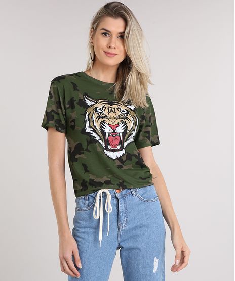 Blusa-Feminina-Longa-Tigre-Estampada-Camuflada-Manga-Curta-Decote-Redondo-Verde-Militar-8971715-Verde_Militar_1