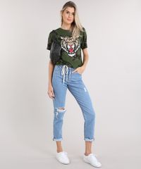 Blusa-Feminina-Longa-Tigre-Estampada-Camuflada-Manga-Curta-Decote-Redondo-Verde-Militar-8971715-Verde_Militar_3
