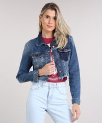 Jaqueta-Jeans-Feminina-Cropped-com-Bolso-Barra-Desfiada-Azul-Escuro-9217844-Azul_Escuro_1