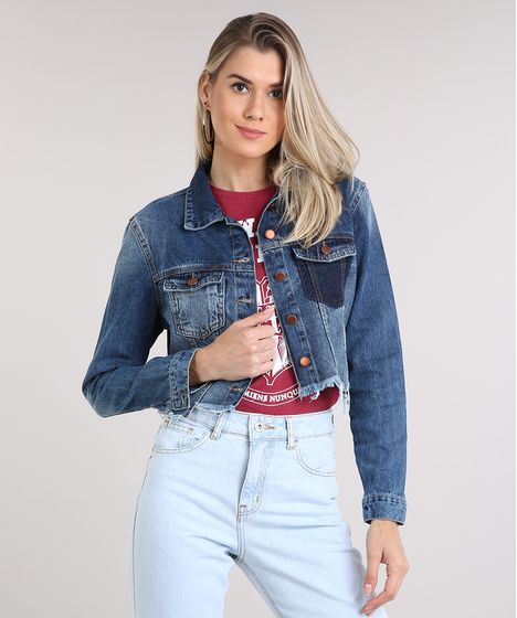 jaqueta jeans desfiada feminina
