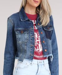 Jaqueta-Jeans-Feminina-Cropped-com-Bolso-Barra-Desfiada-Azul-Escuro-9217844-Azul_Escuro_4