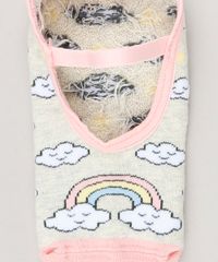Meia-Feminina-Sapatilha-Estampada-de-Nuvens-e-Arco-Iris-Bege-9146577-Bege_5