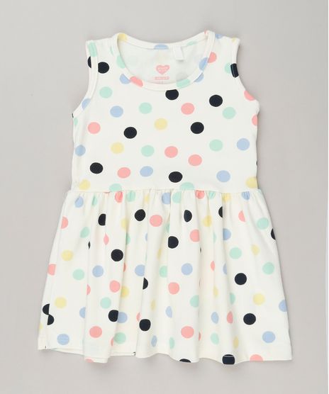 Vestido-Infantil-Estampado-de-Poa-Sem-Manga-Decote-Redondo-em-Algodao---Sustentavel-Off-White-9235604-Off_White_1