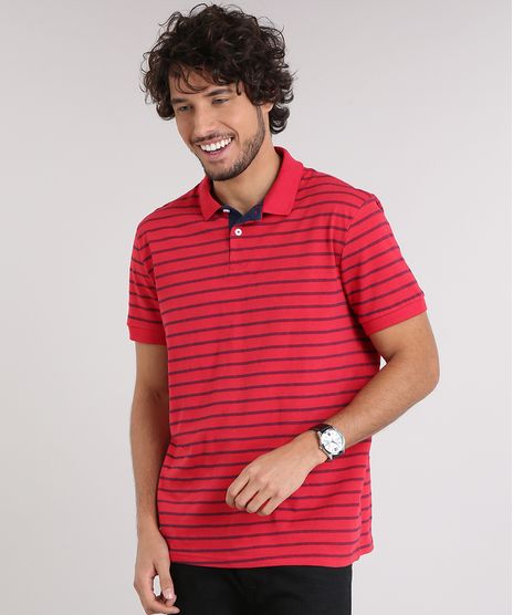 Polo-Masculina-Listrada-Manga-Curta-em-Algodao---Sustentavel-Vermelha-9209745-Vermelho_1
