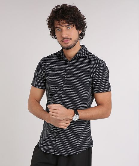 Camisa-Masculina-Slim-Estampada-Mini-Print-Manga-Curta-Preto-9050302-Preto_1