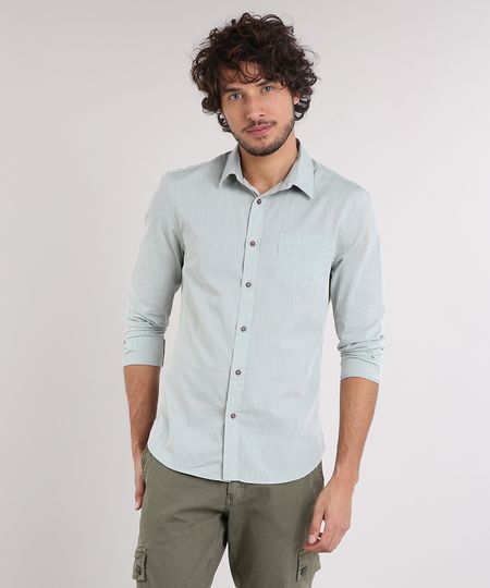 Camisa-Masculina-Slim-com-Bolso-Manga-Longa-Verde-Claro-9049896-Verde_Claro_1