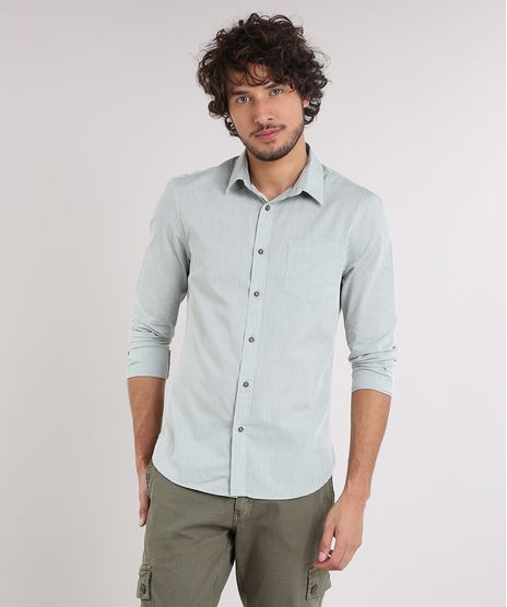 Camisa-Masculina-Slim-com-Bolso-Manga-Longa-Verde-Claro-9049896-Verde_Claro_1