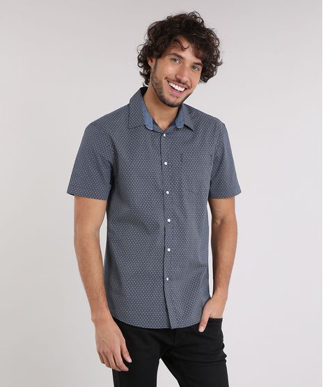 Camisa-Masculina-Comfort-Estampada-Mini-Print-com-Bolso-Manga-Curta-Azul-Marinho-9049898-Azul_Marinho_1