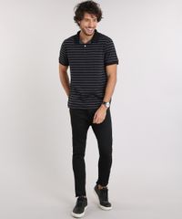 Polo-Masculina-Listrada-Manga-Curta-em-Algodao---Sustentavel-Preta-9209745-Preto_3