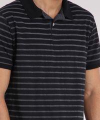 Polo-Masculina-Listrada-Manga-Curta-em-Algodao---Sustentavel-Preta-9209745-Preto_4