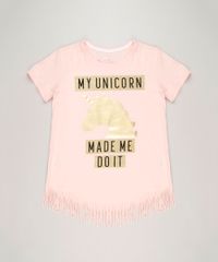 Blusa-Infantil-Unicornio-com-Glitter-e-Franjas-Manga-Curta-Decote-Redondo-em-Algodao---Sustentavel-Rose-9220296-Rose_1