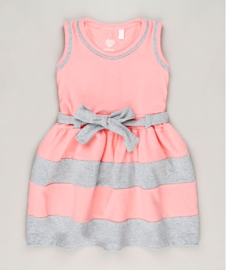 Vestido-Infantil-com-Laco-Sem-Manga-Decote-Redondo-em-Algodao---Sustentavel-Rosa-9236121-Rosa_1