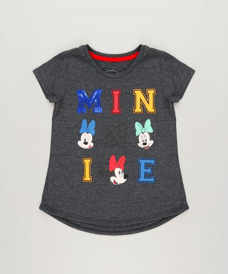 Blusa-Infantil-Minnie-com-Paete-Manga-Curta-Decote-Redondo-em-Algodao---Sustentavel-Cinza-Mescla-Escuro-9230156-Cinza_Mescla_Escuro_1