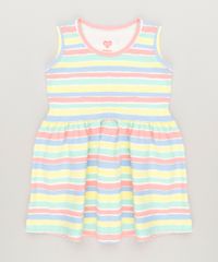 Vestido-Infantil-Listrado-Sem-Manga-Decote-Redondo-em-Algodao---Sustentavel-Amarelo-9235607-Amarelo_1