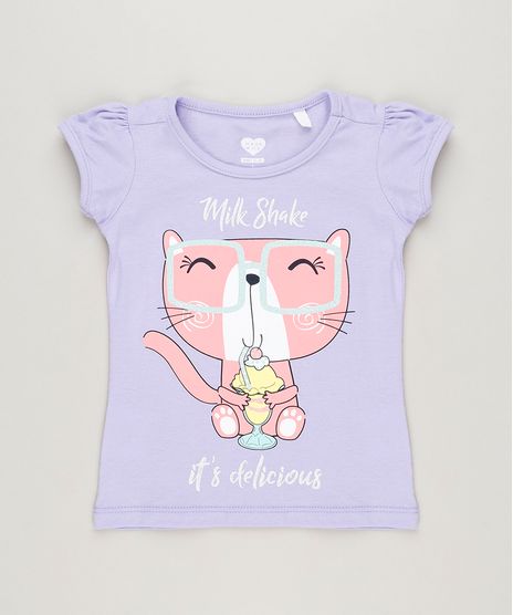 Blusa-Infantil-Gato-com-Glitter-Manga-Curta-Decote-Redondo-em-Algodao---Sustentavel-Lilas-9220808-Lilas_1