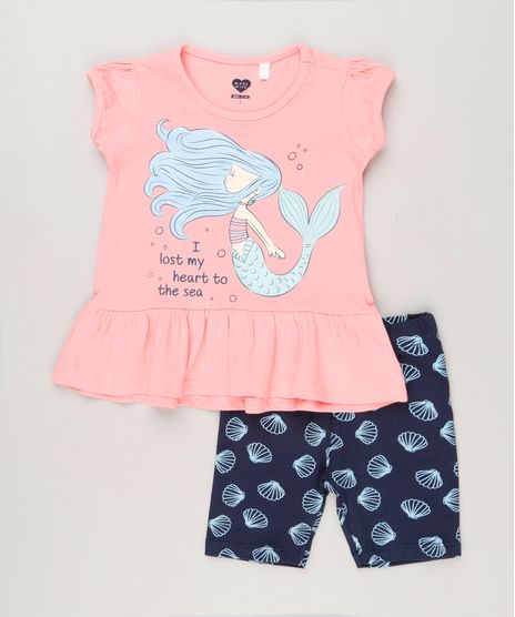 Conjunto-Infantil-de-Blusa-Estampada-de-Sereia-com-Babado-Manga-Curta-Rosa---Bermuda-Estampada-em-Algodao---Sustentavel-Azul-Marinho-9235610-Azul_Marinho_1