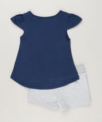 Conjunto-Infantil-de-Blusa-Minnie-Manga-Curta-Azul-Marinho---Short-em-Moletom-Cinza-Mescla-9230520-Cinza_Mescla_2