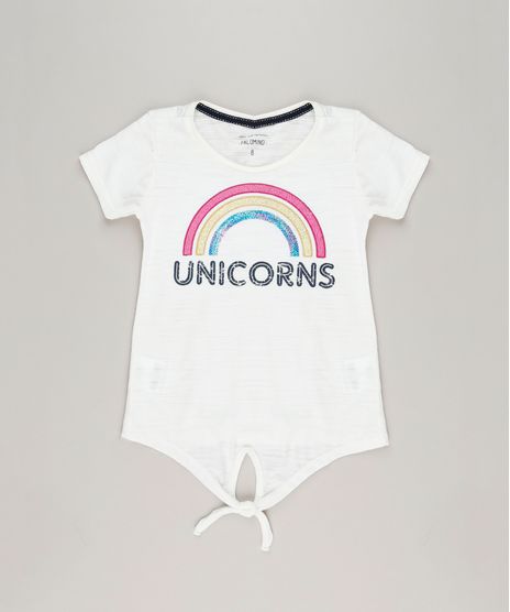 Camiseta-Infantil--Unicorns--com-Paetes-e-No-Manga-Curta-Decote-Redondo-em-Algodao---Sustentavel-Off-White-9245400-Off_White_1