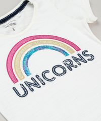 Camiseta-Infantil--Unicorns--com-Paetes-e-No-Manga-Curta-Decote-Redondo-em-Algodao---Sustentavel-Off-White-9245400-Off_White_3