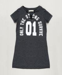Vestido-Infantil-com-Lace-Up-Manga-Curta-Decote-V-em-Algodao---Sustentavel-Cinza-Mescla-Escuro-9146242-Cinza_Mescla_Escuro_1