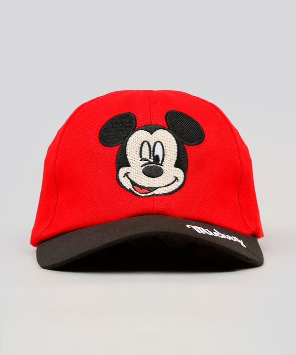 Boné Infantil Mickey com Bordado Aba Curva Vermelho M