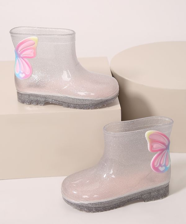 Galocha Infantil Cano Médio Borboleta com Glitter LueLua Prateada 17-18