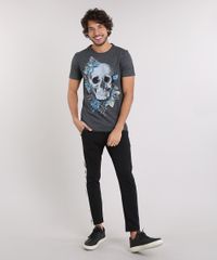 Camiseta-Masculina-Slim-Fit-com-Estampa-de-Caveira-Manga-Curta-Gola-Careca-Cinza-Mescla-Escuro-9209208-Cinza_Mescla_Escuro_3