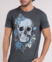 Camiseta-Masculina-Slim-Fit-com-Estampa-de-Caveira-Manga-Curta-Gola-Careca-Cinza-Mescla-Escuro-9209208-Cinza_Mescla_Escuro_4