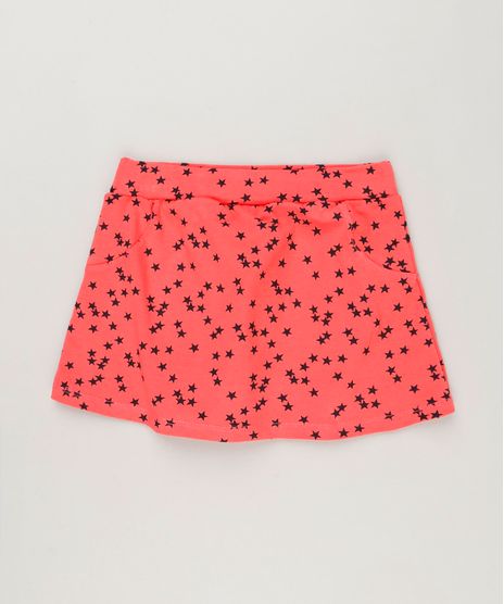 Short-Saia-Infantil-Estampado-de-Estrelas-em-Algodao---Sustentavel-Coral-9221209-Coral_1