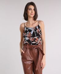 Regata-Feminina-Estampada-Floral-com-Babado-Alcas-Finas-Decote-Redondo-Preto-9111690-Preto_1