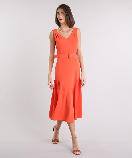 Vestido-Feminino-Midi-com-Cinto-Decote-V-Laranja-9087177-Laranja_1