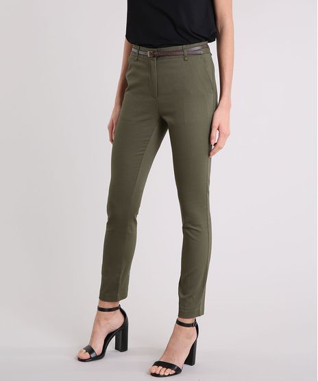 Calca-Feminina-Skinny-em-Piquet-com-Cinto-Verde-Militar-8654154-Verde_Militar_1