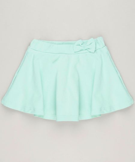 Short Saia Infantil com Laço em Algodão + Sustentável Verde Claro Menor preço em Short Saia Infantil com Laço em Algodão + Sustentável Verde Claro