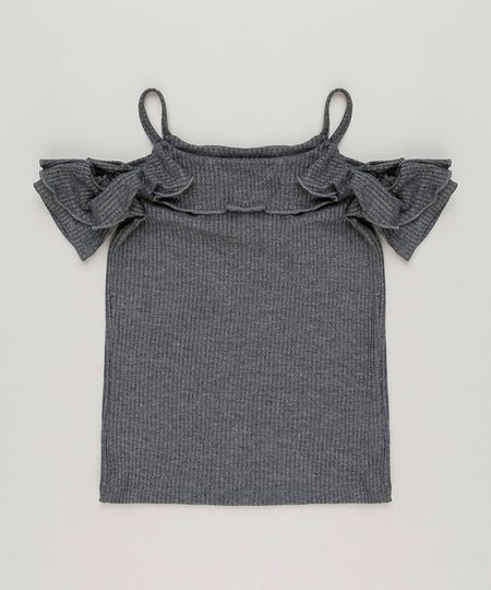 Blusa-Infantil-Canelada-Open-Shoulder-com-Babados-Manga-Curta-Decote-Redondo-Cinza-Mescla-Escuro-9222501-Cinza_Mescla_Escuro_1 Blusa-Infantil-Canelada-Open-Shoulder-com-Babados-Manga-Curta-Decote-Redondo-Cinza-Mescla-Escuro-9222501-Cinza_Mescla_Escuro_1