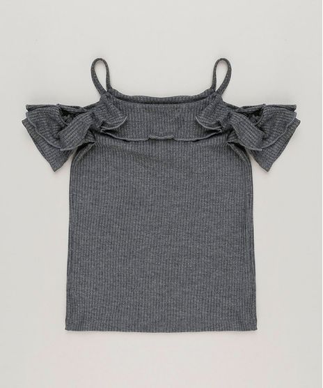 Blusa-Infantil-Canelada-Open-Shoulder-com-Babados-Manga-Curta-Decote-Redondo-Cinza-Mescla-Escuro-9222501-Cinza_Mescla_Escuro_1