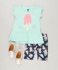 Conjunto-Infantil-de-Blusa-Estampada-de-Sorvete-com-Babado-Manga-Curta-Verde-Claro---Bermuda-Estampada-Floral-em-Algodao---Sustentavel-Azul-Marinho-9235609-Azul_Marinho_3