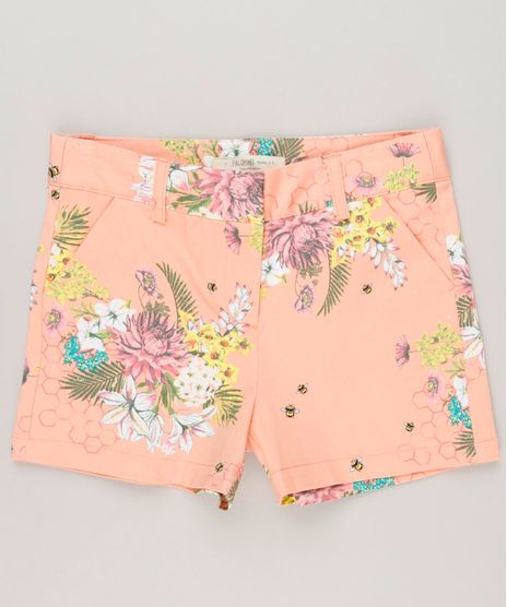 Short-Infantil-Estampado-Floral-com-Bolsos-Coral-9115645-Coral_1