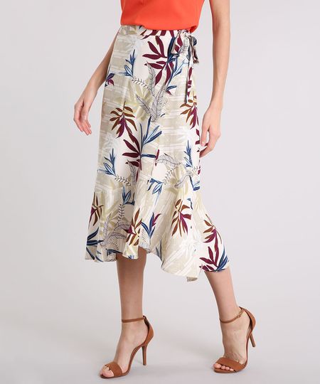 Saia-Feminina-Midi-Transpassada-Estampada-de-Folhagem-Bege-9218637-Bege_1