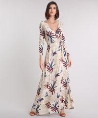 Vestido-Longo-Feminino-Estampado-de-Folhagem-Manga-Longa-Bege-9224551-Bege_1
