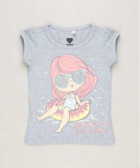 Blusa-Infantil--Swimming--com-Glitter-Manga-Curta-Decote-Redondo-em-Algodao---Sustentavel-Cinza-Mescla-9220806-Cinza_Mescla_1