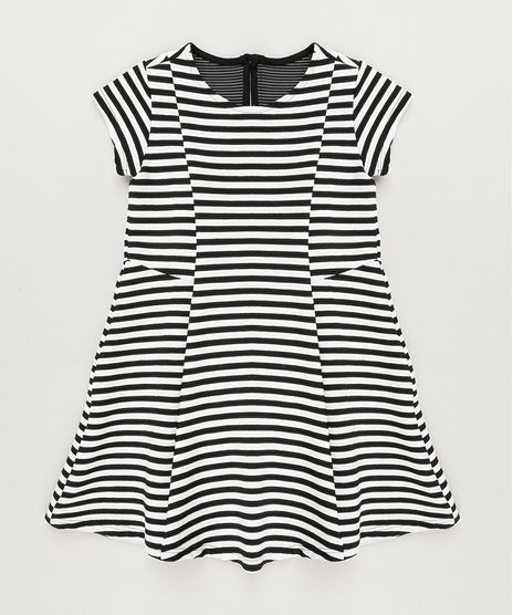 Vestido-Infantil-Listrado-Evase-em-Jacquard-Manga-Curta-Decote-Redondo-Preto-9140687-Preto_1