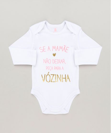 Body-Infantil--Se-a-Mamae-Nao-Deixar-Peca-Para-a-Vozinha--Manga-Longa-com-Decote-Redondo-em-Algodao---Sustentavel-Branco-8930765-Branco_1