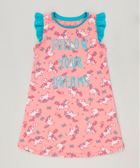 Camisola-Infantil-Estampada-de-Unicornios-Sem-Manga-com-Babados-em-Algodao---Sustentavel-Rosa-9223933-Rosa_1