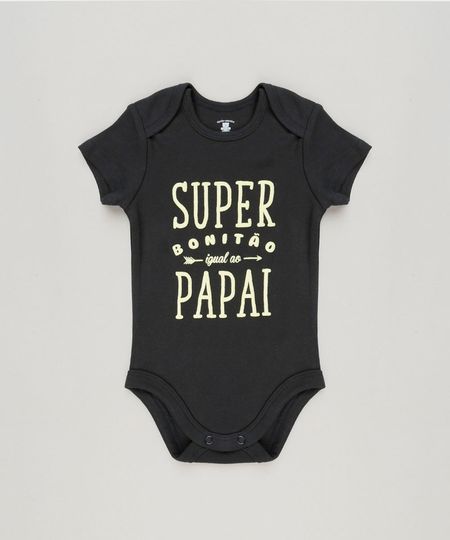 Body-Infantil--Super-Bonitao-Igual-Ao-Papai--Manga-Curta-com-Decote-Redondo-em-Algodao---Sustentavel-Preto-8929835-Preto_1