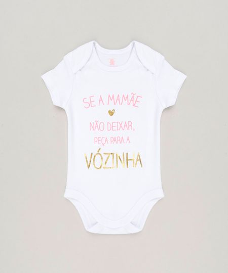 Body-Infantil--Se-a-Mamae-Nao-Deixar-Peca-Para-a-Vozinha--Manga-Curta-com-Decote-Redondo-em-Algodao---Sustentavel-Branco-8930737-Branco_1