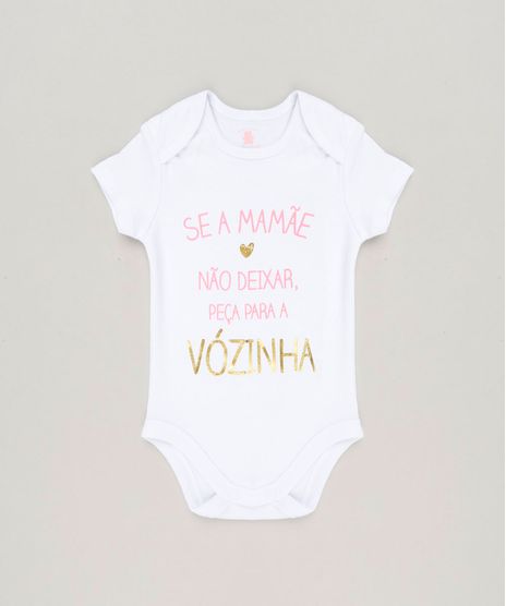Body-Infantil--Se-a-Mamae-Nao-Deixar-Peca-Para-a-Vozinha--Manga-Curta-com-Decote-Redondo-em-Algodao---Sustentavel-Branco-8930737-Branco_1