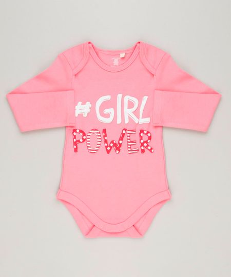 Body-Infantil--Girl-Power--Manga-Longa-com-Decote-Redondo-em-Algodao---Sustentavel-Rosa-8930751-Rosa_1