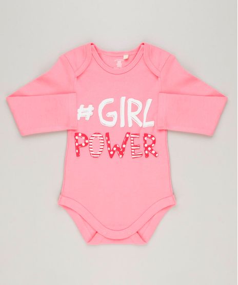 Body-Infantil--Girl-Power--Manga-Longa-com-Decote-Redondo-em-Algodao---Sustentavel-Rosa-8930751-Rosa_1
